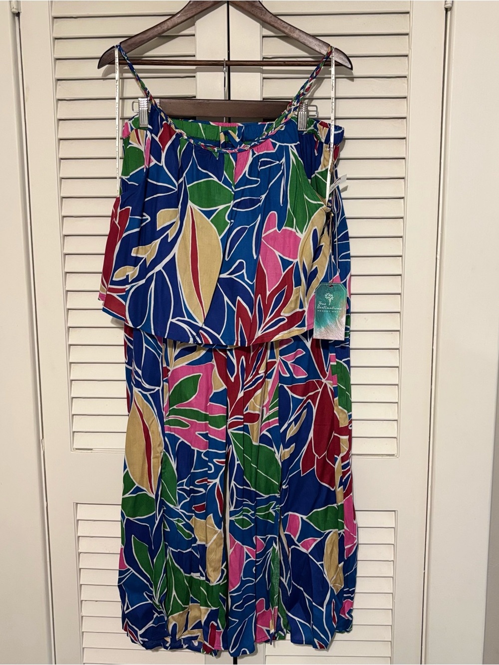 True Destinations Tropical Print Blue Crop Top & wide leg pants with slits